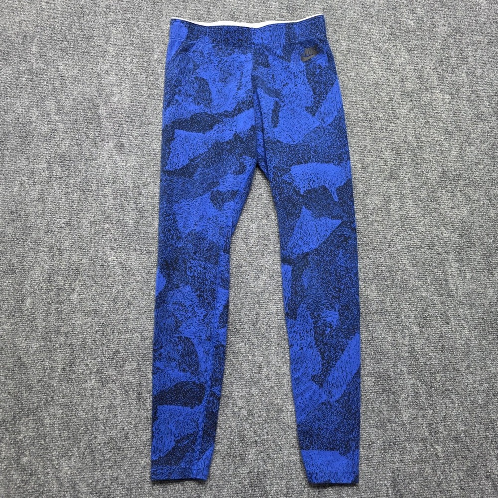 Nike Women's Small Blue Black Abstract Print Leggings Sportswear Gym Workout